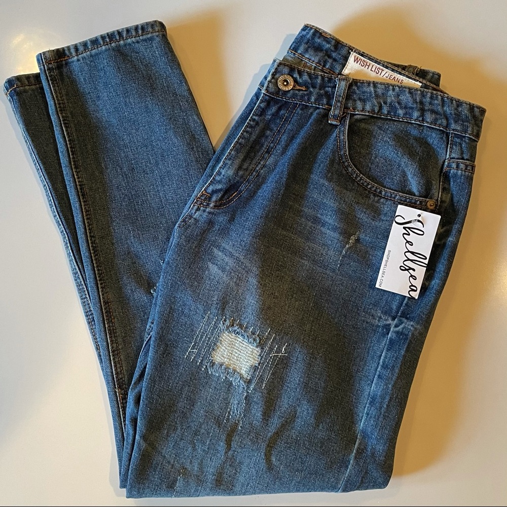 Wish List Jeans, Holly Distressed Denim, Size L, Women’s Blue Jeans